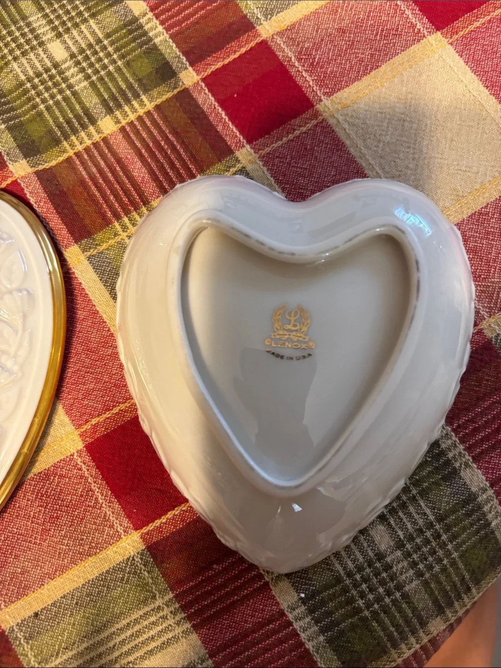 Lenox Heart-Shaped Porcelain Trinket Dish with Pink Rose and Gold Trim